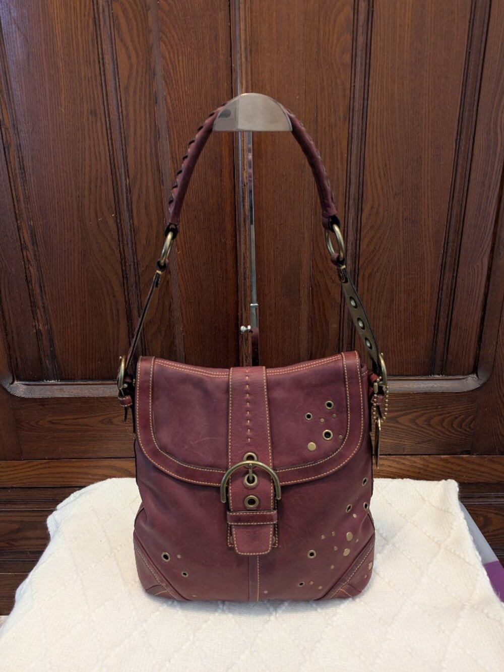 COACH RARE Limited Edition Soho Leather Studded Oxblood Duffel Shoulder Bag 9646